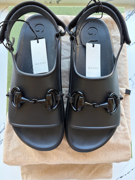 Gucci Shoes - Gucci Black Rubber Horsebit Slingback Sandals